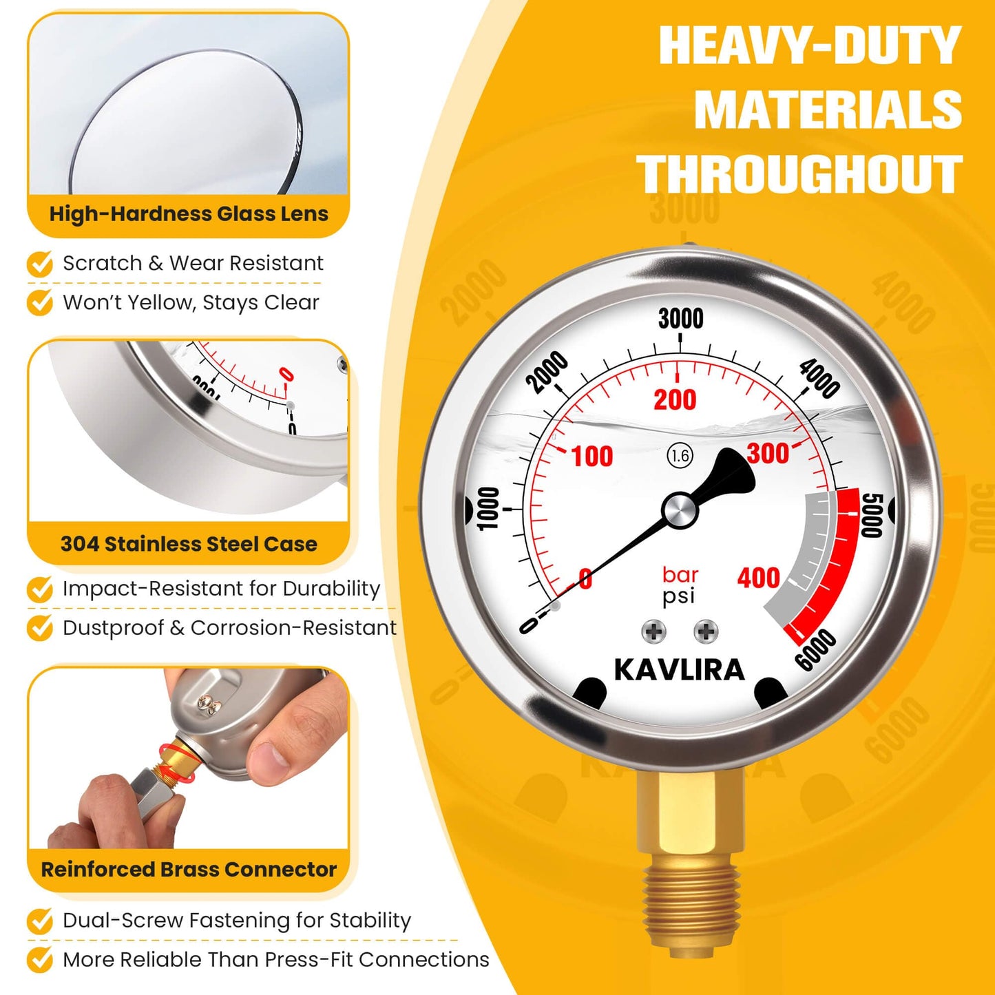 KAVLIRA Hydraulic Pressure Test Kit, 5 Gauges (Max 10,000 PSI) 13 Test Couplings 14 Tee Connectors 6 Hoses (5×5.2 ft + 1×9.8 ft), Hydraulic Test Gauge Kit for Excavator, Tractor & Heavy Equipment