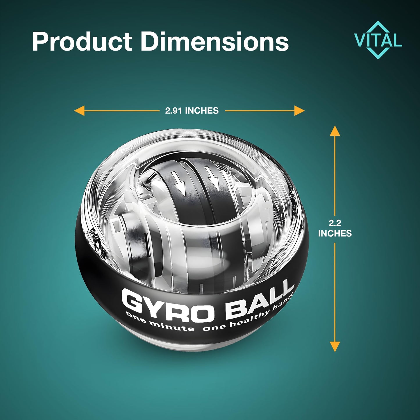 Vital Wrist Ball Exerciser Gyro Ball Hand Exercise Balls Grip Strength Tester Zinc Rotor Gyroscopic Hand Grip Strength Baseball Training Equipment Wrist Exerciser Equipment Forearm Trainer