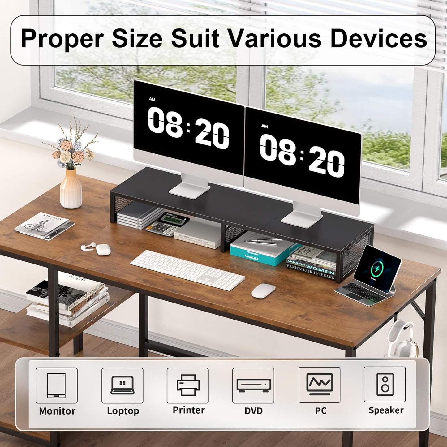 Dual Computer Monitor Stand Riser, Desk Organizers and Accessories, Printer & TV Stand, Desk Shelf, Office Desk