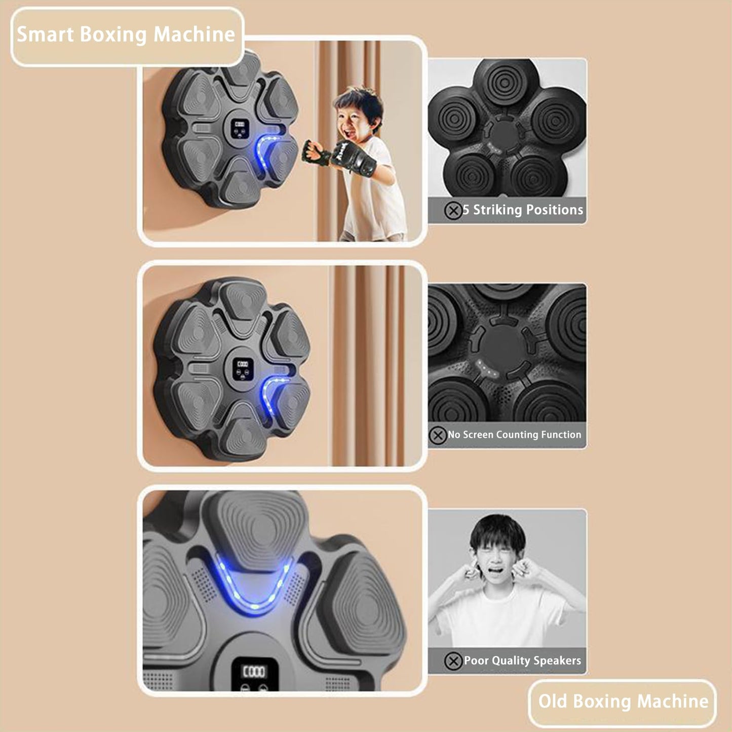 Rock88 Music Boxing Machine,Wall-Mounted Interactive Boxing Target with Gloves,Boxing Music Trainer Machine with 9 Adjustable Speed for Home,White,no Gloves