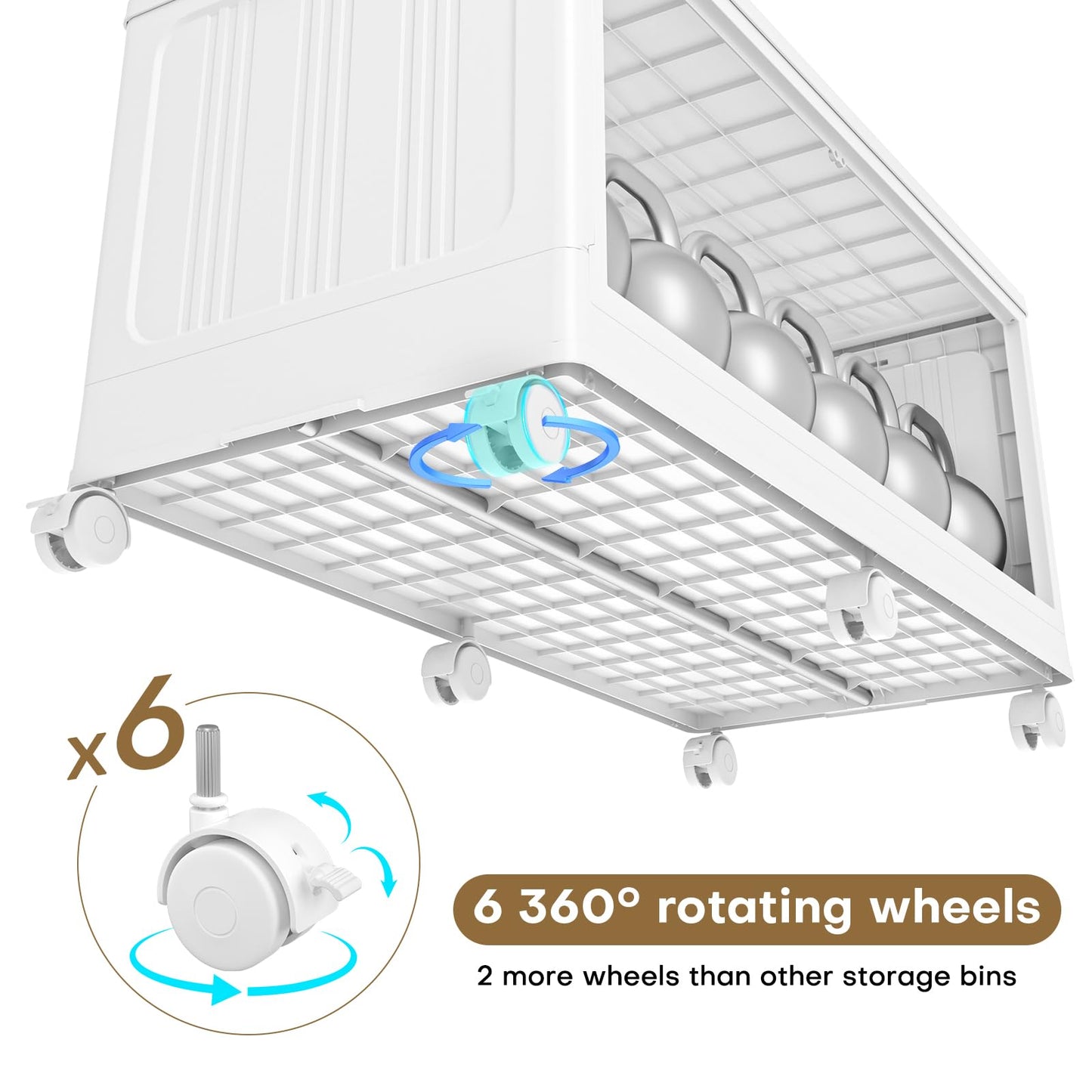 QAVAHIDUS 300Gal Extra Large Stackable Storage Bins with Lid (5‑Pack), 1200QT Collapsible Organizer with Clear Magnetic Doors & Wheels, Plastic Cabinet for Bedroom, Garage, Dorm, Closet, Kitchen