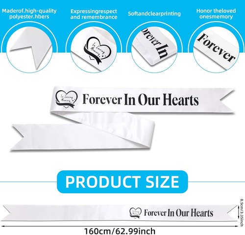 Elegant Funeral Wreath Sash - Forever in Our Hearts Memorial Ribbon for Graves & Wreaths (White)