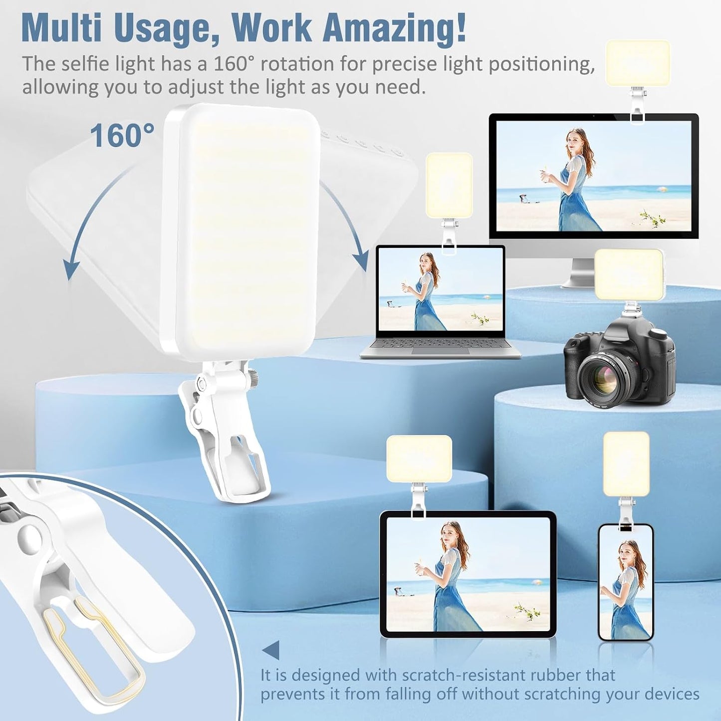 ALTSON 60 2200mAh 97+, 9 LED Portable Selfie Light Video Conference Lighting with Clip & Camera Tripod Adapter