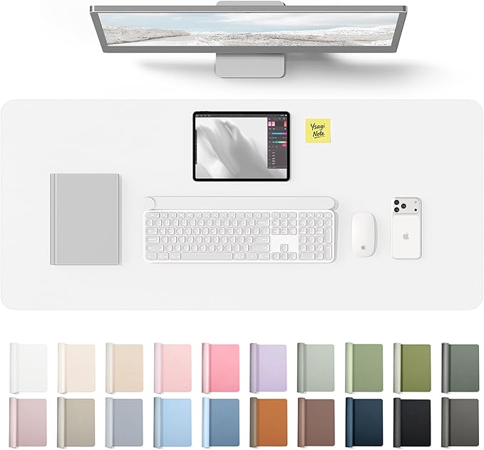 YSAGi Leather Desk Protector, Office Mat, Large Mouse Mat, Non-Slip PU Leather Blotter, Laptop Desk Mat, Waterproof Writing Pad for Office and Home(White, 42" x 17.2")