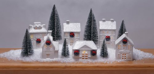 Mark Feldstein & Associates Holiday Wreath Village - 18 Piece LED Christmas Figurines Set in White Porcelain