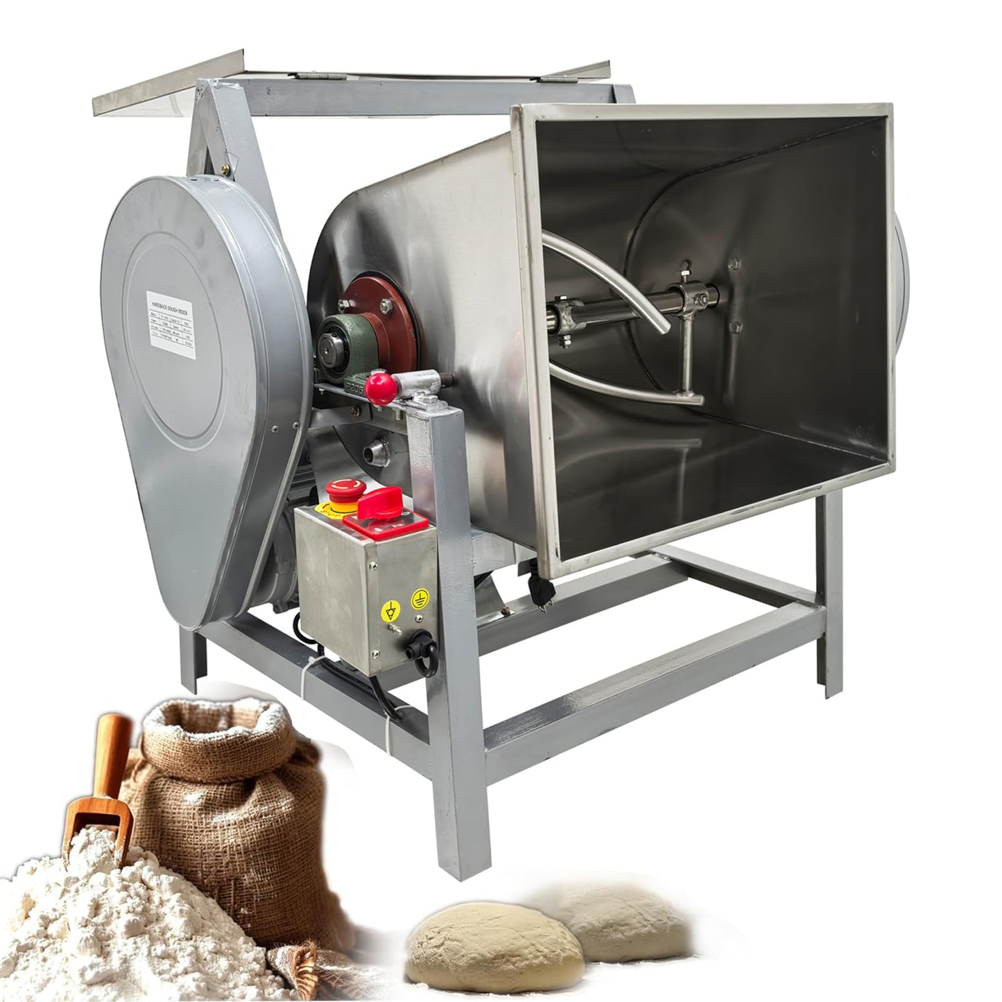 IntXanth Commercial Dough Mixer Electric Food Mixer with Lid, Dough Blender Machine 15KG/30QT Capacity, 110V/1500W Commercial Dough Kneading Machine with 90° Tilt Bucket