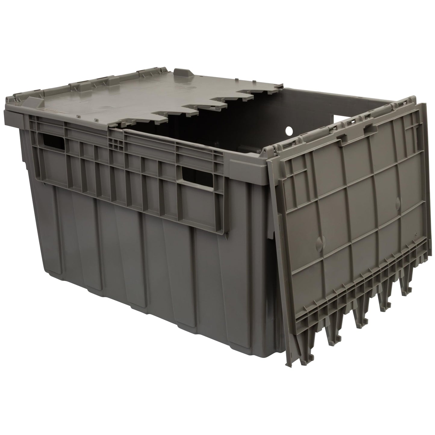 Buckhorn Industrial Lidded Plastic Storage Container, Nesting and Stackable Plastic Storage Box with Lid Attached, Organization Tote for Transport and Warehouse, 50 Gallon Capacity, 34"x24"x20", Gray