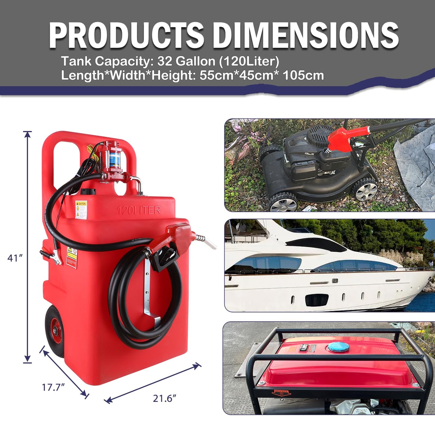 32 Gallon Fuel Caddy, Fuel Transfer Tank, Portable Gasoline Caddy Diesel Caddy with 12GPM Electric Pump for Cars, Motorcycles, Boats, Lawn Mowers, Snowblowers, Auto Fueling Nozzle