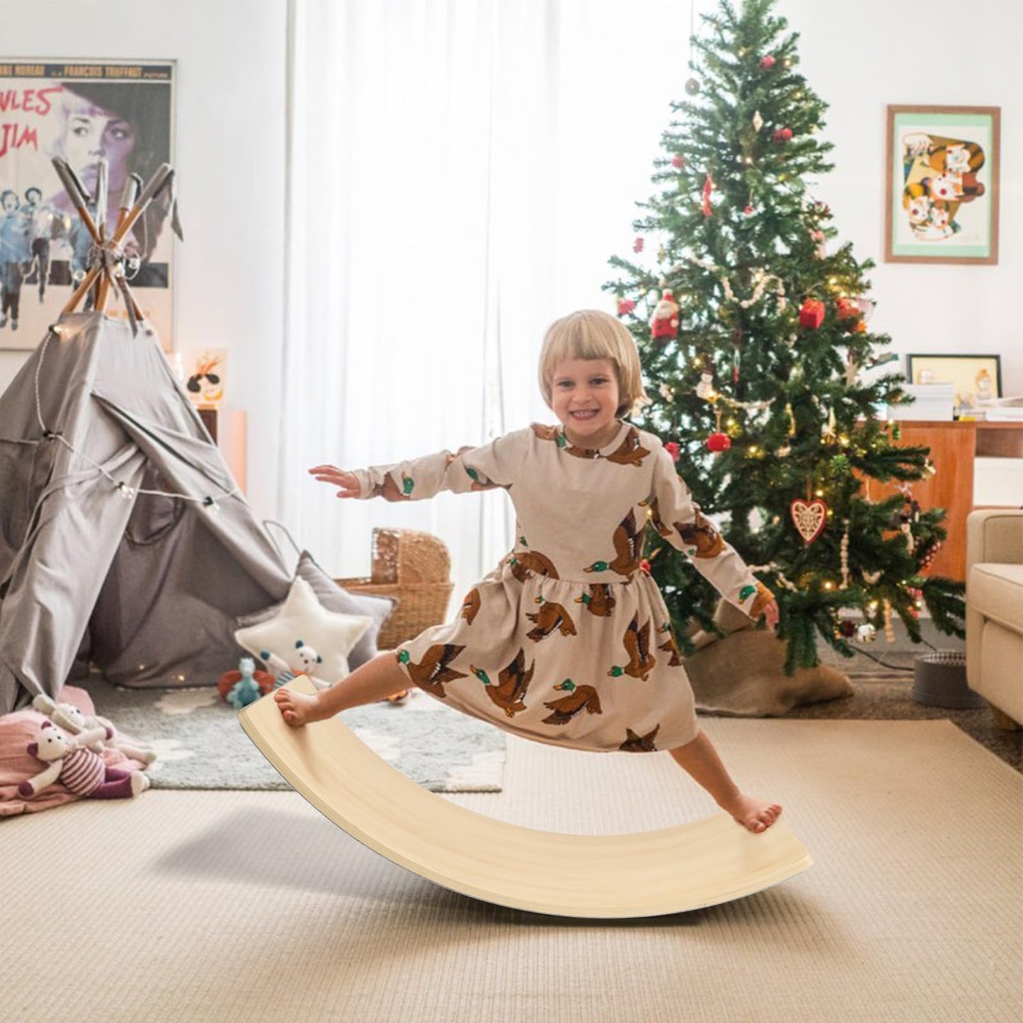 Wooden Wobble Balance Board for Kids, Toddler Montessori Rocker Board Balancing Training, Open-ended Learning Toys for Indoor Outdoor Exercise Yoga 3+ Years Old