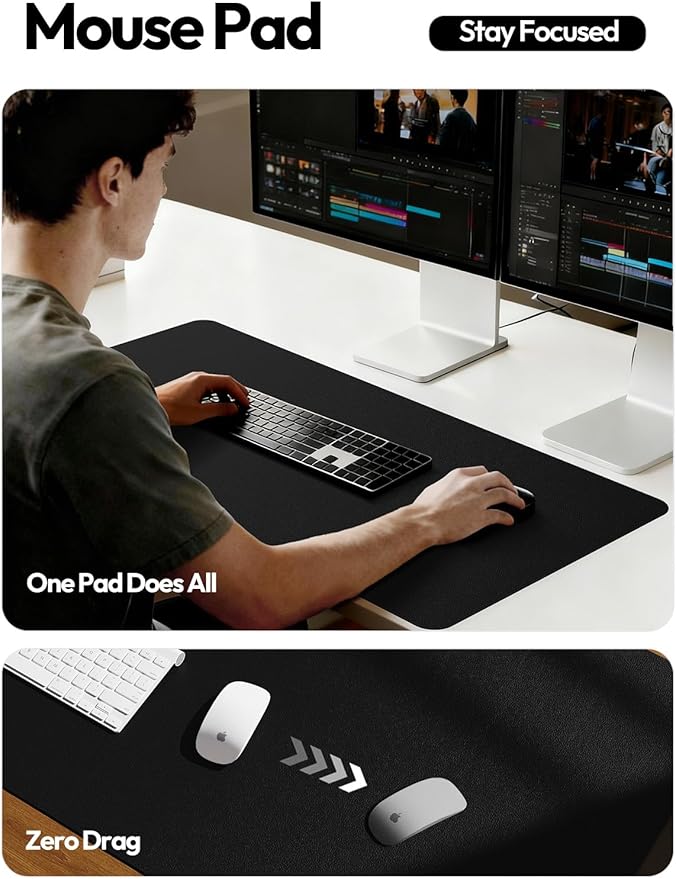 YSAGi Leather Desk Protector, Office Mat, Large Mouse Mat, Non-Slip PU Leather Blotter, Laptop Desk Mat, Waterproof Writing Pad for Office and Home (Black, 31.5" x 15.8")