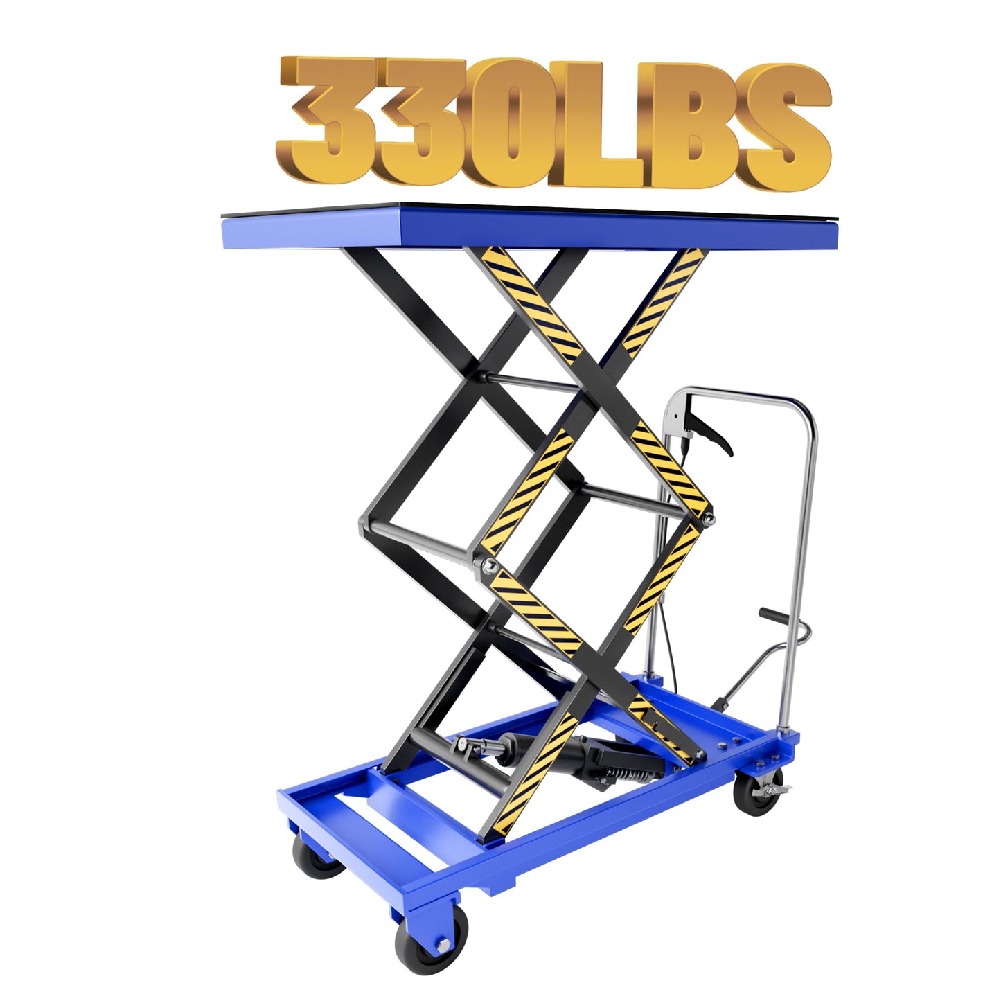 StructoMax Hydraulic Lift Table Cart - 330lbs Capacity, Easy Operation and Swivel Casters with Brakes - Double Scissor Lift for Material Handling and Transportation, Blue