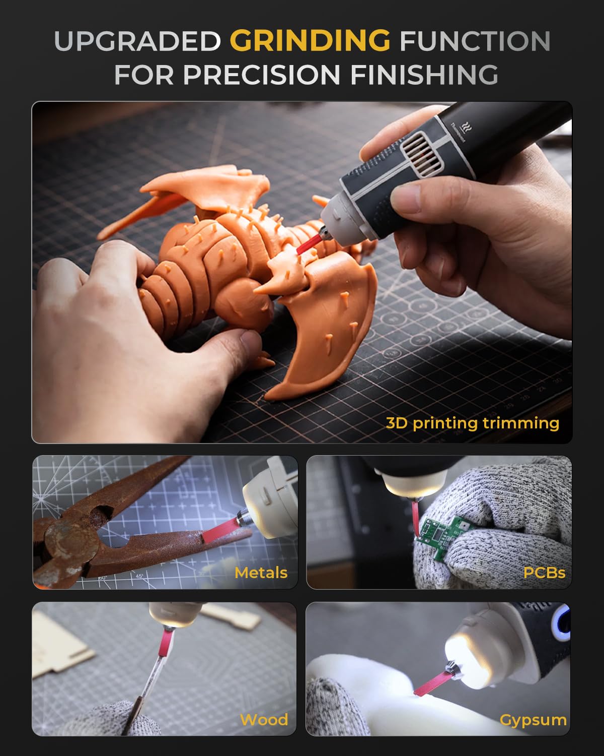 VMAN 2-in-1 Wireless Ultrasonic Cutter, Cutting Grinding AI Auto Cooling 40kHz Vibration 35W Auto Power Cordless Knife, 50Pcs Blades – For 3D Printing, Woodworking, Model Mods & DIY, with 35W Charger
