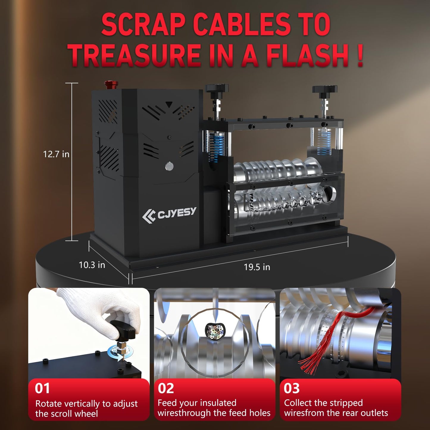 CJYESY Wire Stripping Machine 0.06-1.5 inch,Wire Stripper Machine 11 Channels 10 Blades,Automatic Wire Stripping Tool 370 W, 80 ft/min,Visible Stripping Depth Reference