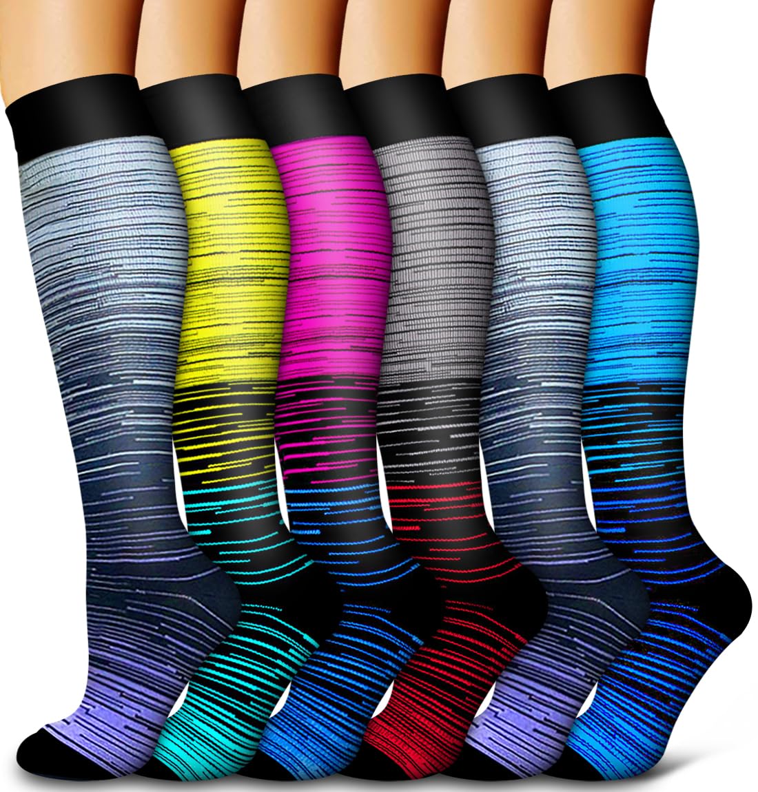 6 Pack Copper Compression Socks for Women and Men Circulation-Best Support for Medical,Running,Nursing,Athletic