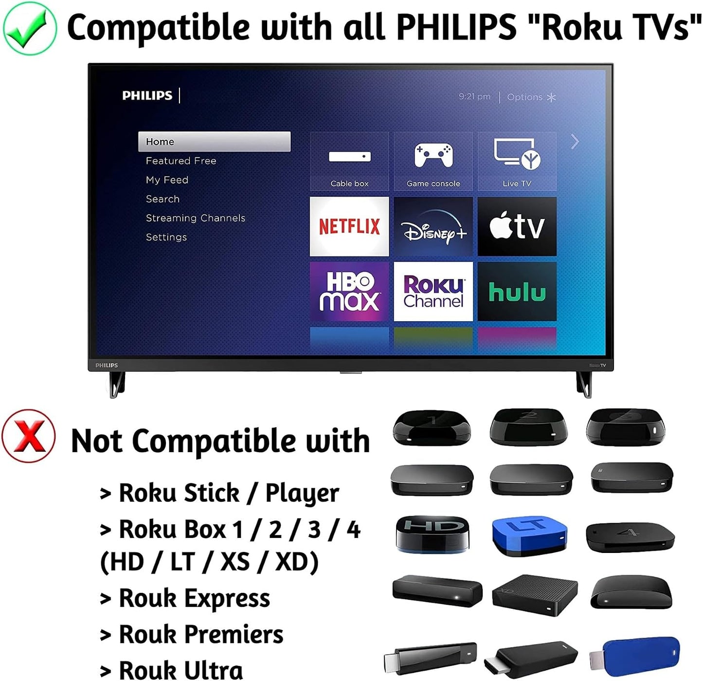 ULTRA PARTS Replacement Remote Control Compatible with All Philips Roku TV Smart TVsOnly Works with Philips Roku TV