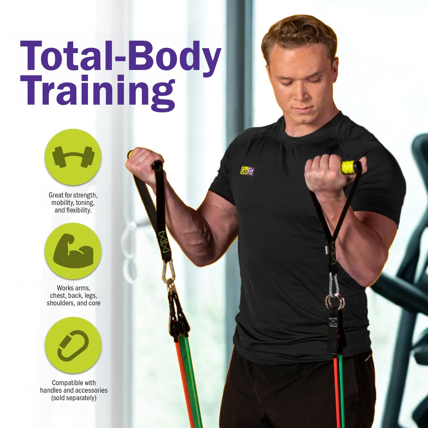 GoFit Pro-Grade Power Tubes with Handles – 30 lbs Resistance Bands for Strength Training, Bodybuilding, Fitness, and Home Workouts – Green Exercise Band