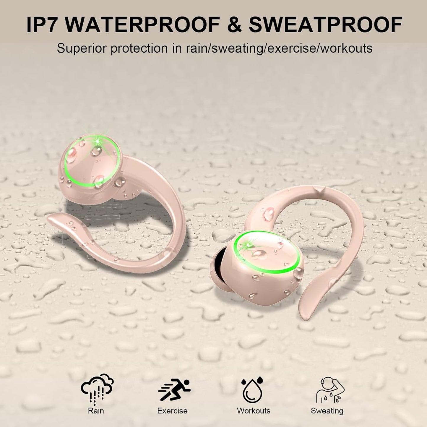 5.4 50H IP7 Headset Wireless Earbuds, Bluetooth Headphones Sports, Playback Over-Ear buds with ENC Noise Cancelling
