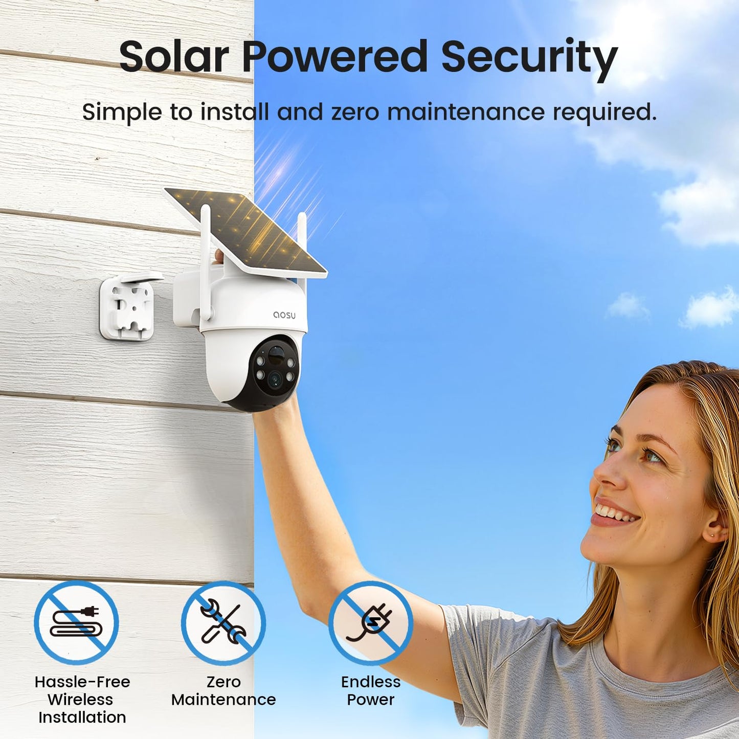 aosu Security Cameras Outdoor Wireless, 4 Cam-Kit, No Subscription Required, Solar-Powered, Home Security Cameras System with 360° Pan & Tilt, Auto Tracking, 2K Color Night Vision, Easy Setup
