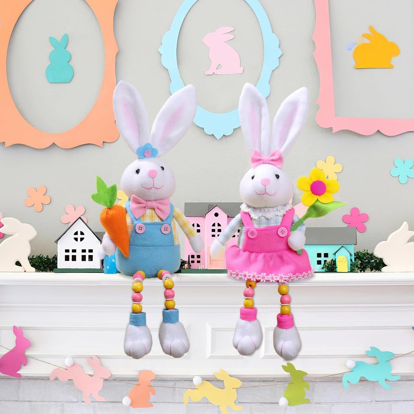 Skiennix Easter Bunny Plush Decorations - Cute Stuffed Rabbit for Easter Basket Stuffers | 2 Pcs