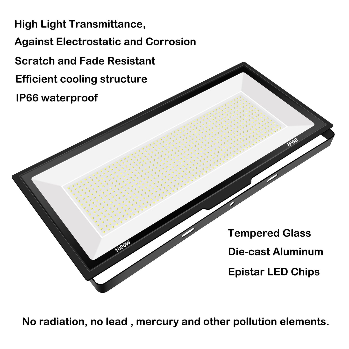 Gopretty 1000W LED Flood Lights,4200 watt Equivalent 98000LM Super Bright Outdoor LED Arena Lights 85-265V IP66 Waterproof 6000K Daylight Commercial Lighting for Stadium, Backyard, Parking Lots etc