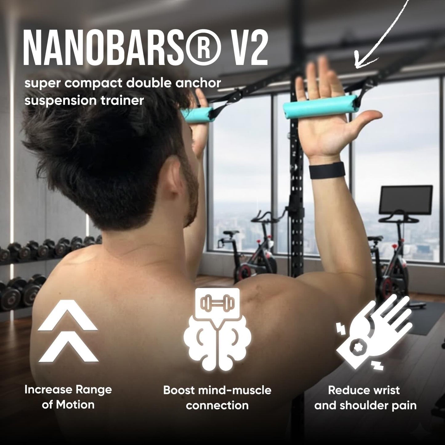 Kensui Nanobars V2 – Ultra-Compact Portable Suspension Trainer – Pocket-Sized Home Gym for Travel & Outdoor Workouts – 600lb Capacity – Dual Anchor System with Rotating Handles (Black)