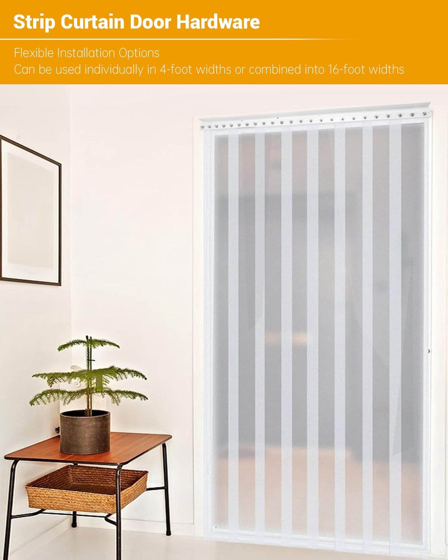 16 Foot Strip Curtain Door Hardware, Commercial Industrial Use Plastic Strip Door Hanger（Not Equipped With Plastic Rubber Curtain）, Galvanized Steel, Fit for Porch/Garage/Warehouse/Pet House Curtain