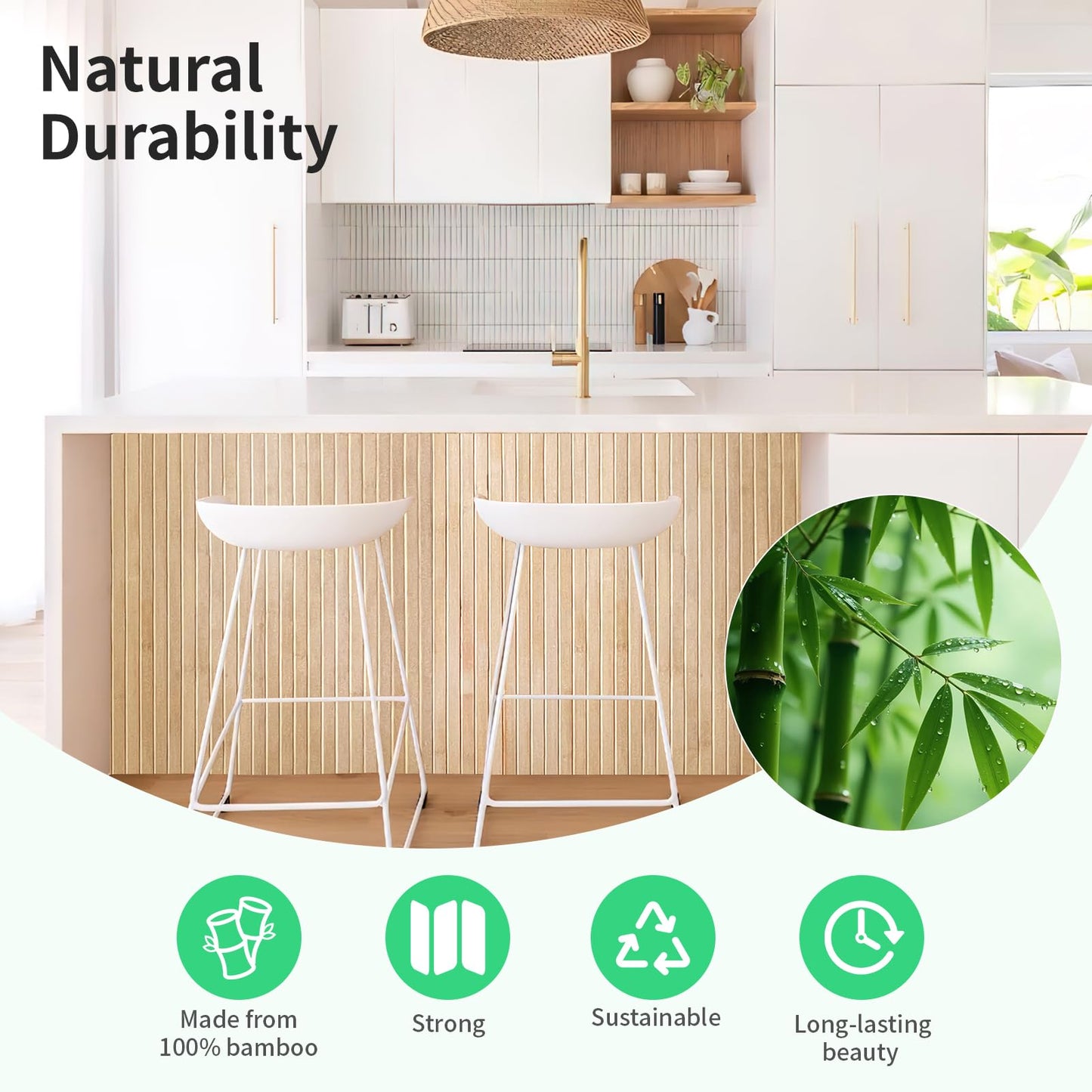 AMZDEPOT Natural Bamboo Wall Panel for Interior Wall Decor, Renewable Pole Wrap Wainscoting Paneling for Wall Ceiling Furniture Cabinet Office, 48 x 96 Inch, Carbonized