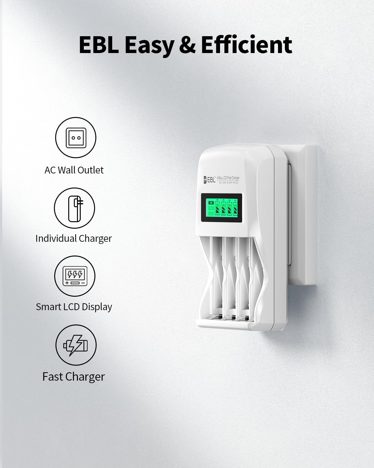 EBL 907 LCD Battery Charger Smart Individual AA AAA Rechargeable Battery Charger for Ni-MH Ni-CD Rechargeable Batteries