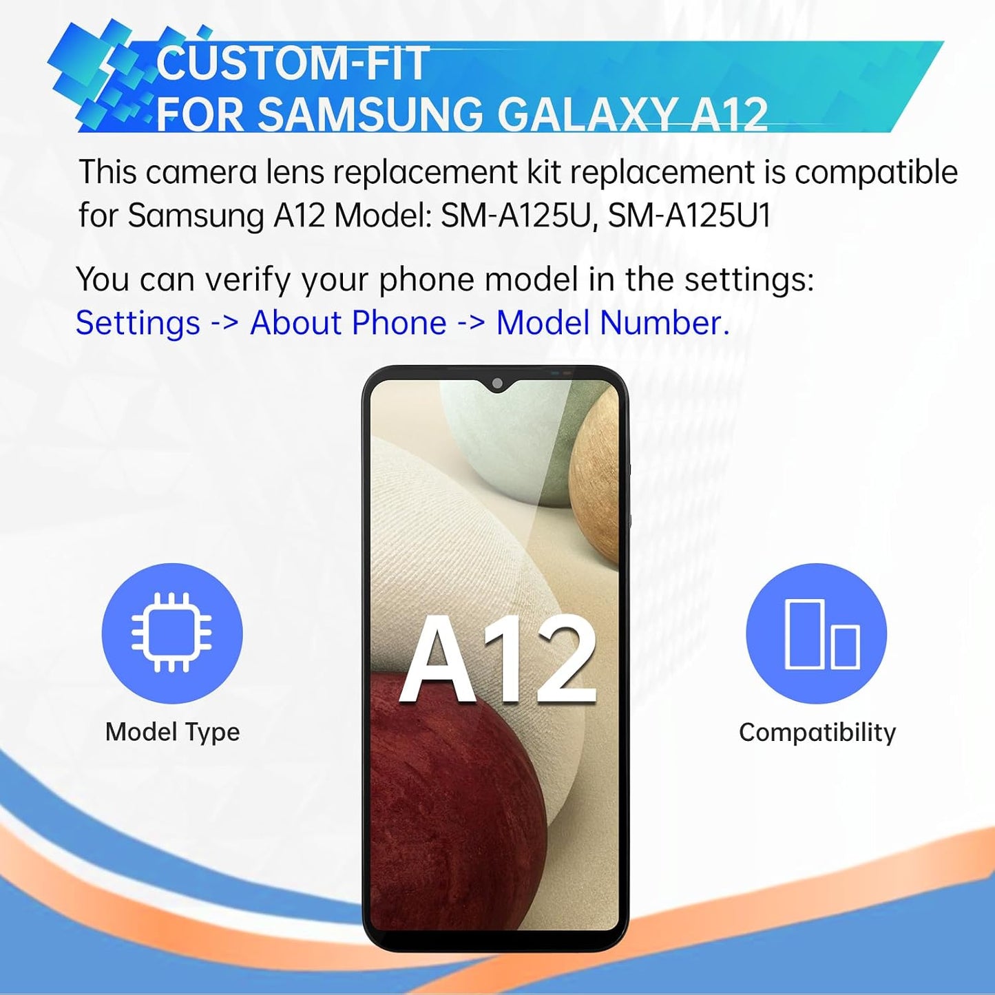 BESJMYT 2 Pack A12 A12 SM-A125U SM-A125U1 for Samsung Galaxy Rear Camera Lens Replacement Adhesive Back Camera Glass