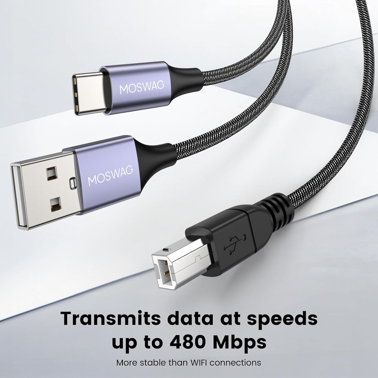 2in1 5Feet/1.5M MOSWAG USB C to B Printer Cable With USB A-Male to B-Male Cable Compatible With MacBook Pro, HP, Canon