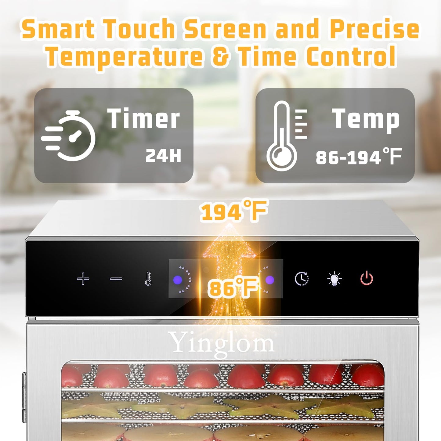 Food Dehydrator Machine with 12 Stainless Steel Trays, 800W Dual-Fan Dehydrator for Home, 24H Timer, 86-194℉ Temperature Control, LED Digital Dispiay for Jerky, Fruit, Vegetable, Herbs, and Dog Treats
