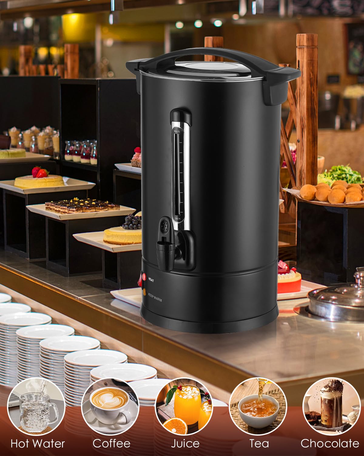 110 Cup Commercial Coffee Urn with Percolator, 1500W Upgraded Power, Quick-Brewing Coffee Maker With Auto Temp Control, Large Stainless Steel Hot Beverage Dispenser, Hot Water Urn For Events, Catering