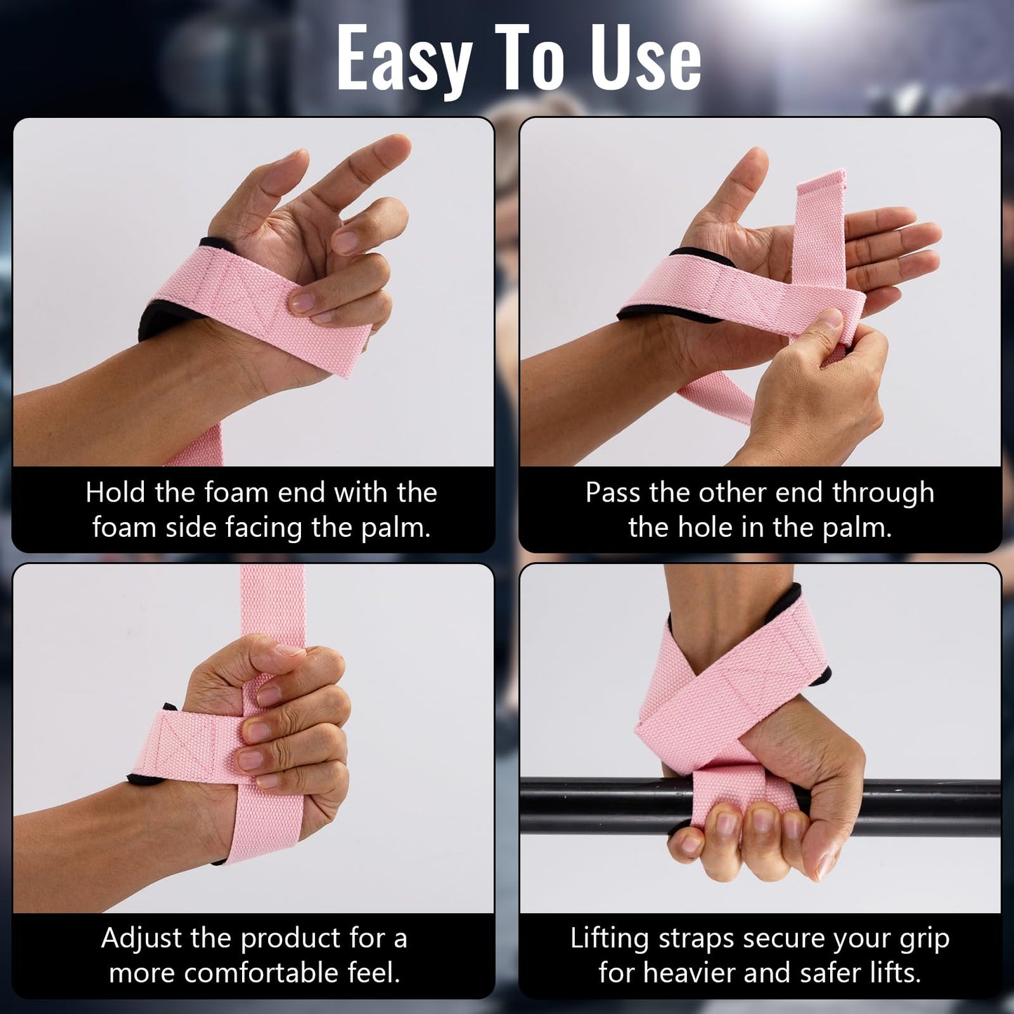 Wrist Straps for Weightlifting, 2 Pair Gym Pink Lifting Straps with Neoprene Padded Wrist Cushion, Weight Lifting Straps for Women Men, Deadlifts, Bodybuilding and Strength Training