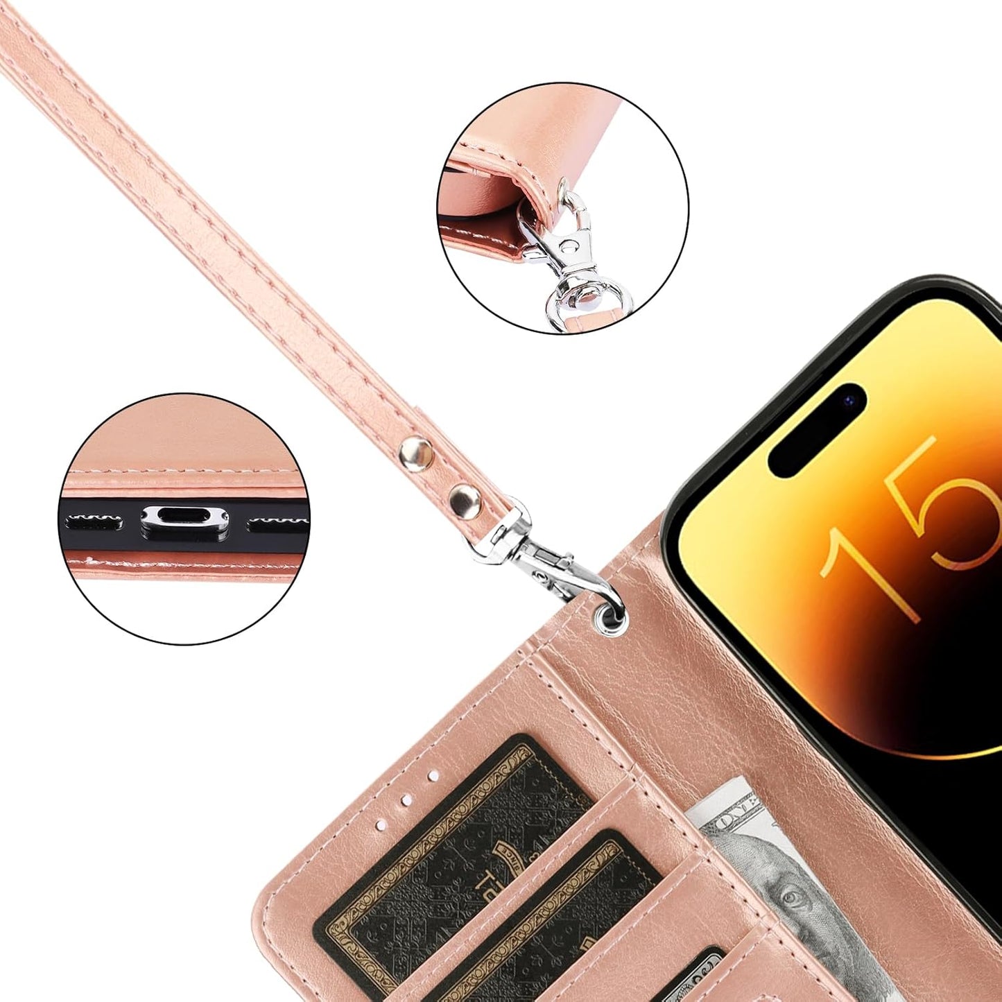 Bocasal 15 5G 6.1 inch Detachable Wallet Case for iPhone RFID Blocking Card Slots Holder Premium PU Leather Magnetic