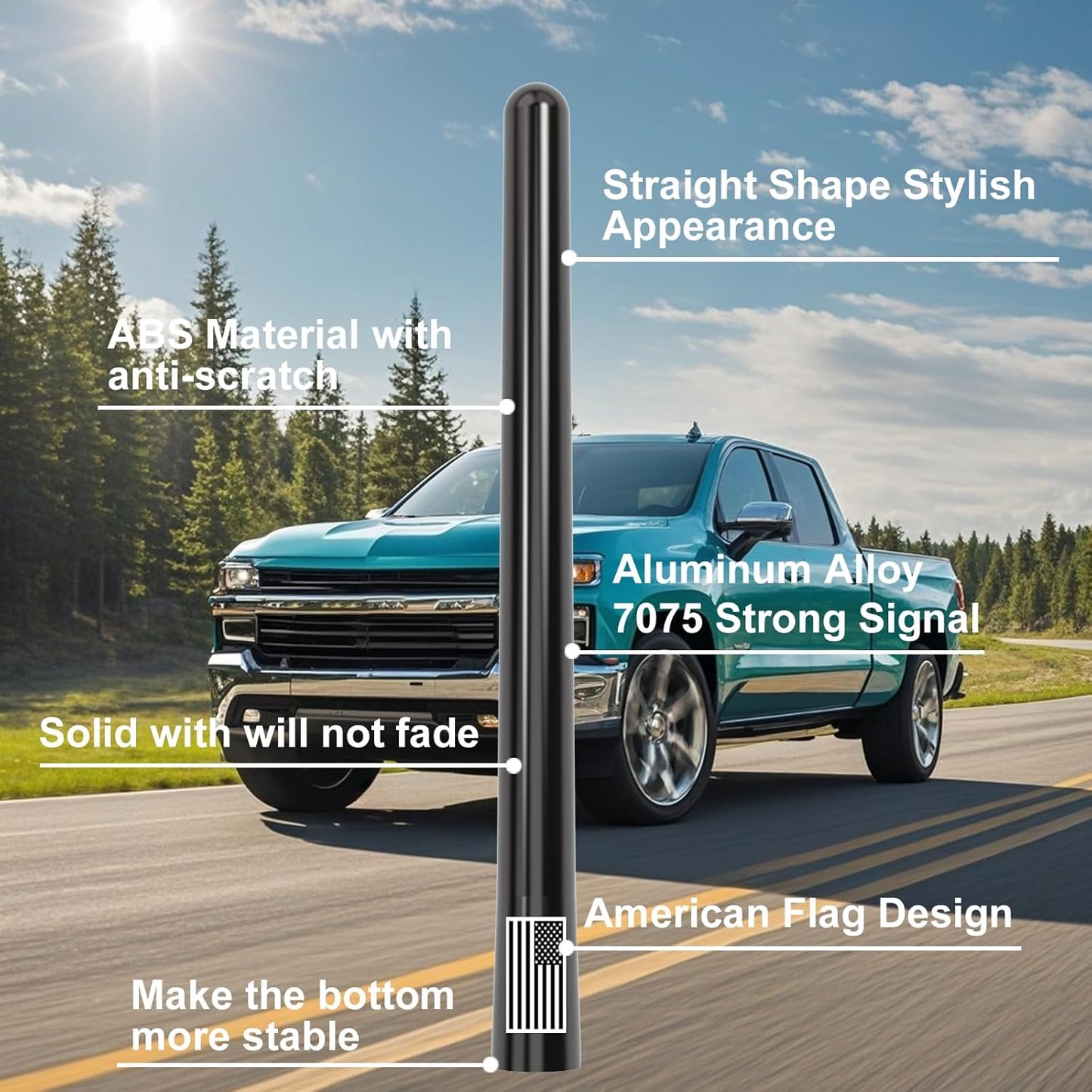 Engirette 7 1500 2500 3500 F150 F250 F350 American Flag Car Truck Short Antenna with Tire Valve Caps for GMC Sierra