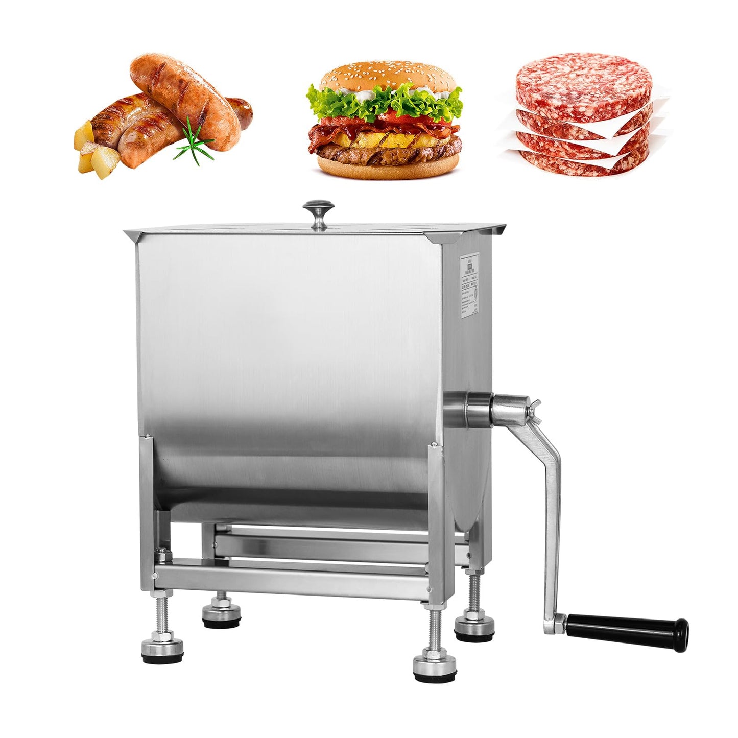 Hakka Manual Meat Mixer 15lb/7.5L, 10L Stainless Steel Updated Commerial Food Mixer for Meat and Seasonings, Sausage, Burger, Patty