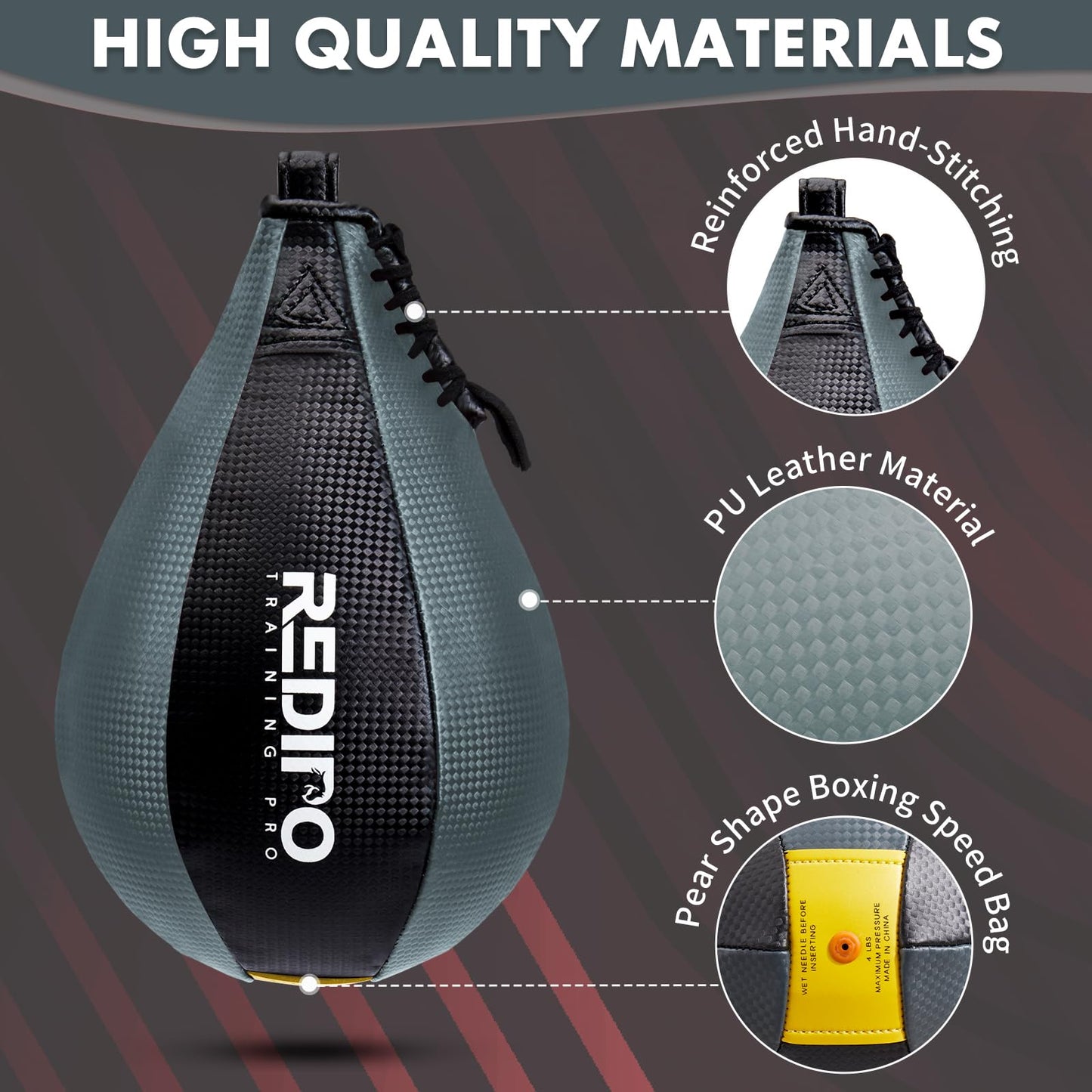 Redipo Boxing Speed Bag - PU Leather Speed Punching Bag for Boxing, MMA Training Speed Ball Reflex Ball Boxing Equipment, Punching Bag Workout Kicking Training Home Gym Exercise Speed Ball (Grey)