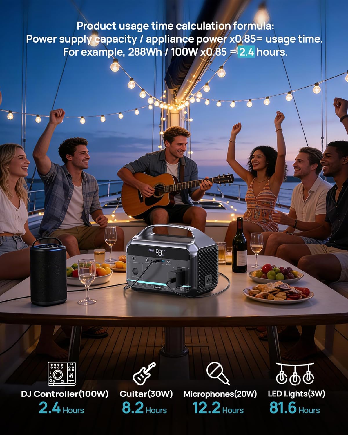 DaranEner Portable Power Station 600W, 288Wh LiFePO4 Battery Backup Power w/2×600W AC Outlets (1200W Surge), 2.2H Fast Charging, Solar Generator for Outdoor Camping/RVs/Home Emergency (Solar Optional)