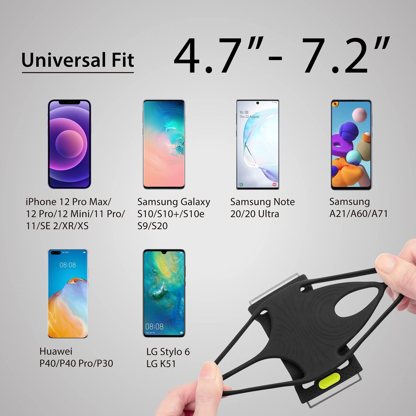BONE Run Tie 2, Running Phone Holder, Skin-Friendly Silicone Sport Armband with Dual Layer Design for Heat-Dissipation, Workout Phone Carrier for Most Smartphones (S Arm Size/7.9-9.8 inches)
