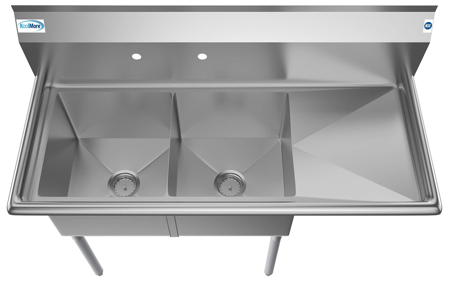 KoolMore - SB151512-15R3 2 Compartment Stainless Steel NSF Commercial Kitchen Prep & Utility Sink with Drainboard - Bowl Size 15" x 15" x 12", Silver