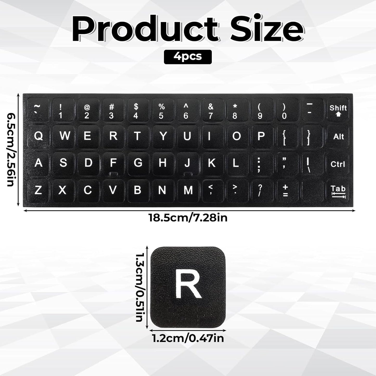 Josojoou 4PCS Keyboard Letter Stickers, Ultra-Clear Black Background with White Text Laptop Keyboard Stickers