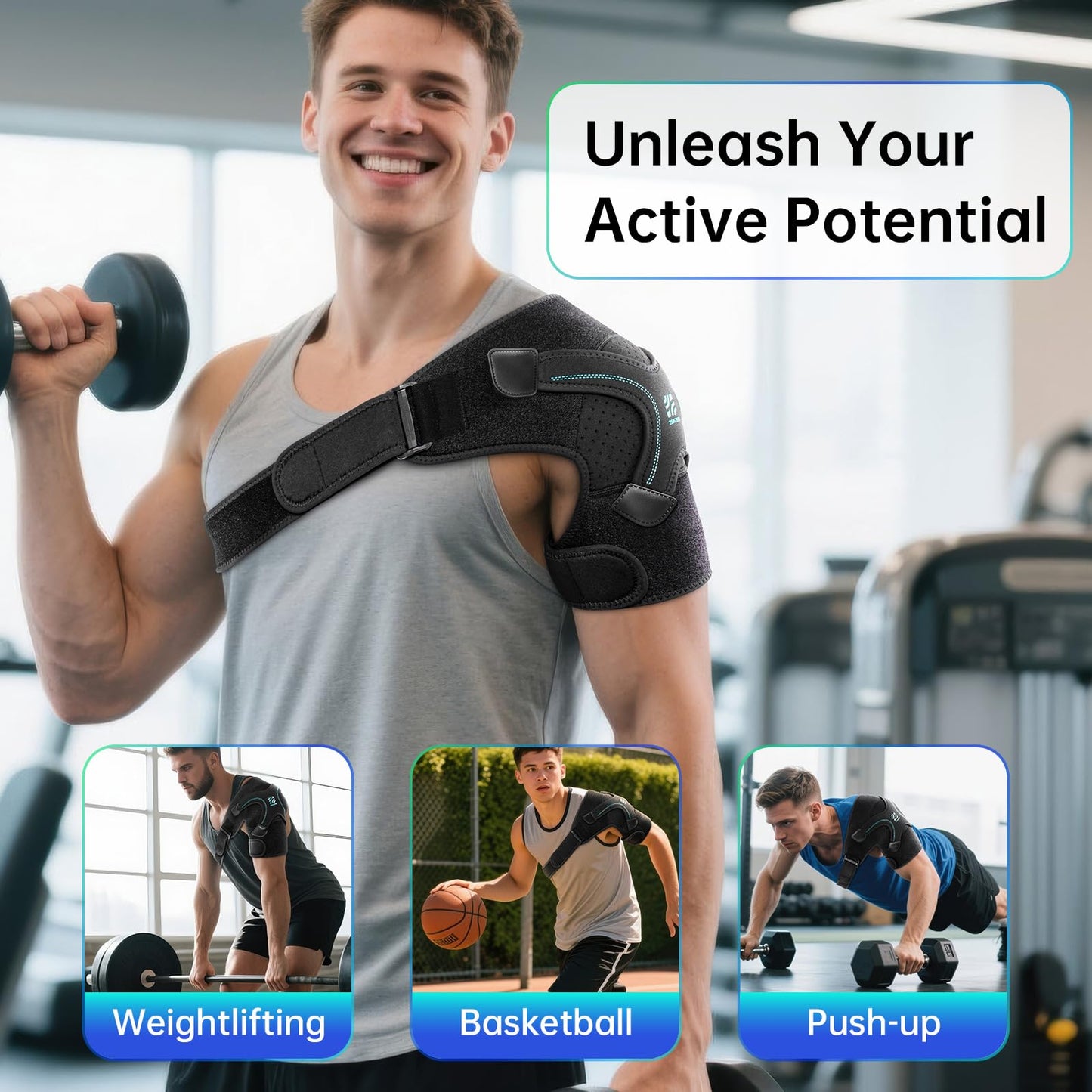 Shoulder Brace, Rotator Cuff Support and Arm Sling for Pain Relief & Injury Recovery, Breathable Compression Sleeve for Strain & Dislocation Prevention, Adjustable for Left and Right Arm, Men & Women