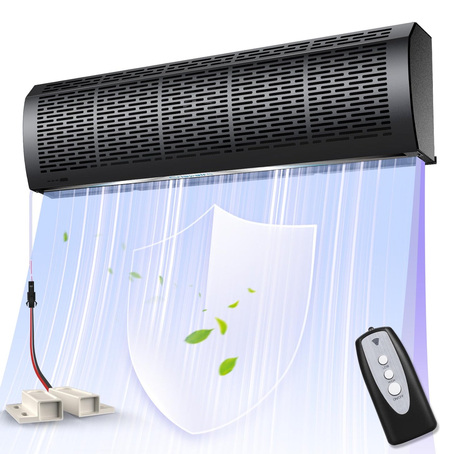 Crispaire 36" Black Air Curtain with Magnetic Door Switch 1527 CFM/2559 FPM Two-Speed Adjustable 180W Powerful Commercial Indoor Air Door Easy Installation Industrial Fan (Not an air conditioner)