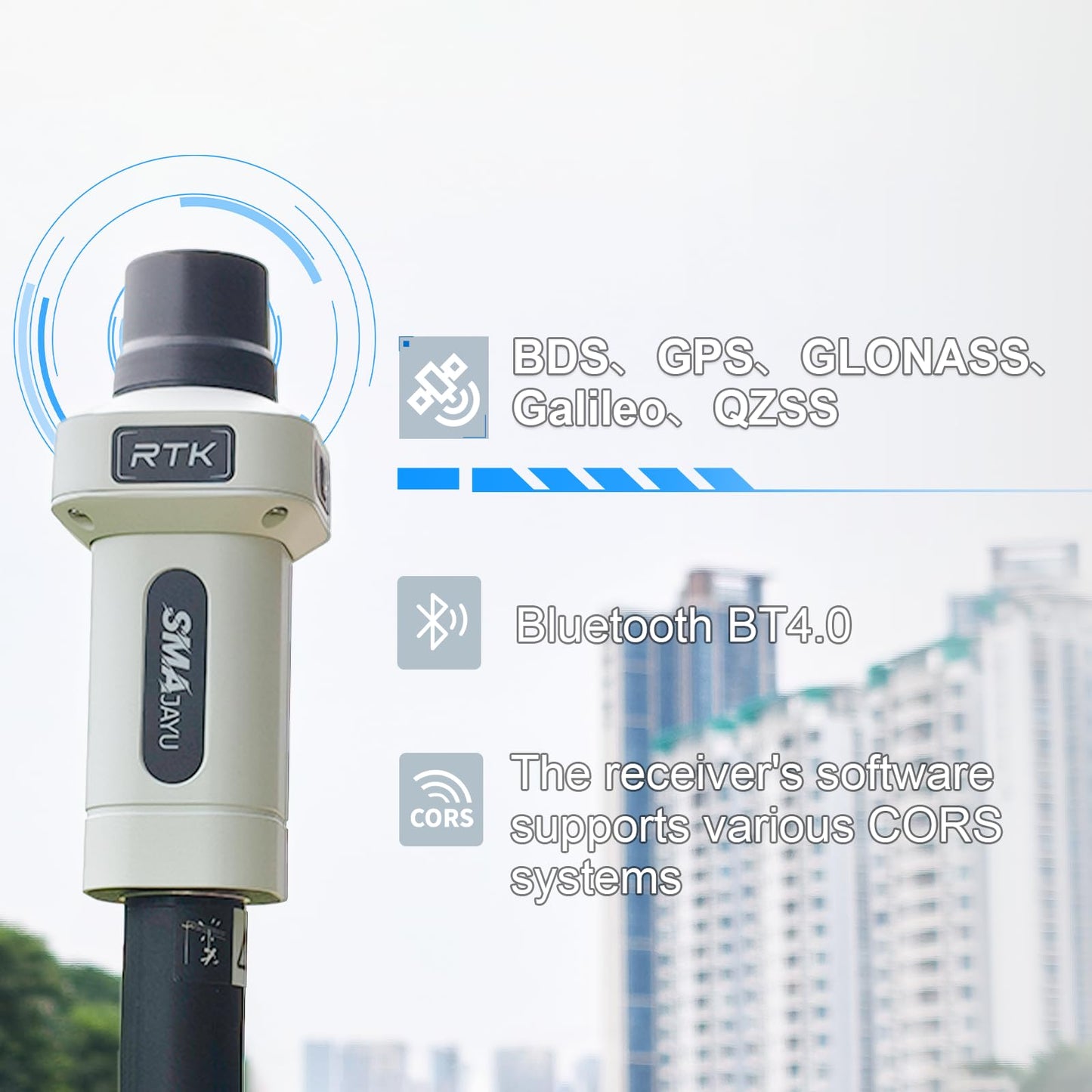 SMA25R Net GNSS RTK Survey System Handheld High Precision Positioning Receiver with Collector, CORS Connection, 10cm Accuracy by PPP, Tilt Compensation, for Land Surveying, Construction