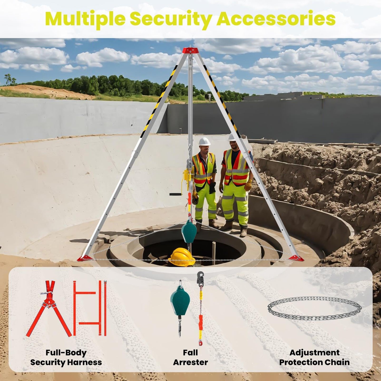Traditional Confined Space Tripod, 1800lbs Confined Space Tripod Kit, Confined Rescue Tripod for Traditional