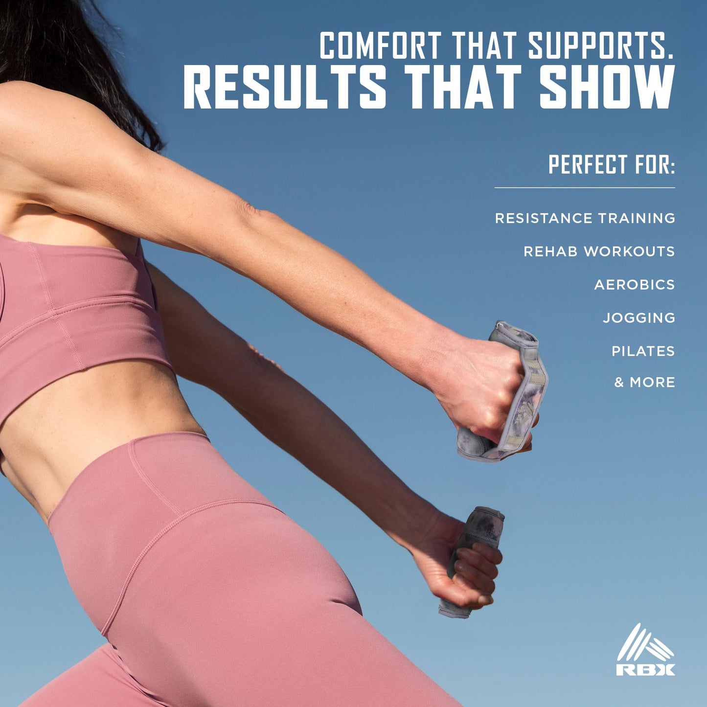 RBX 2lb Walking Weights Pair (1lb Each), Soft Hand Weights with Reflective Safety Straps, Ergonomic Grip & Breathable Fabric, Add Resistance to Walking, Jogging & Aerobics (Light Purple)