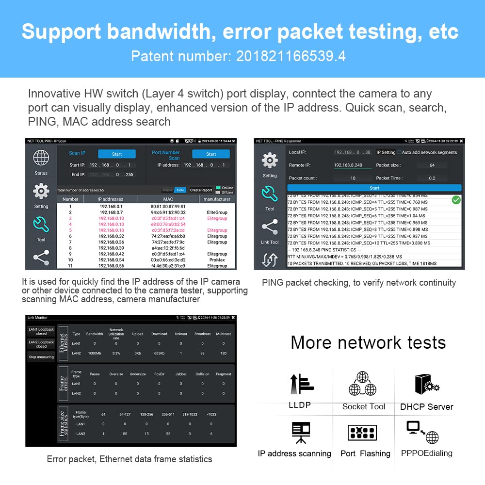 OTDR Fiber Optic Tester, WANLUTECH Fiber Tester 1310/1550nm 28/26dB 5.4 inch Touchscreen Event Map OPM OLS VFL Support 4K IP Camera Test Cable Tracer RJ45 Cable TDR Test PoE Power Output Network Tools