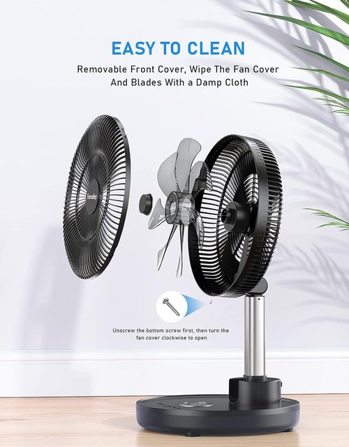 Faraday 12” Oscillating Standing Fan - Portable, Quiet, Rechargeable with Remote & Timer | Adjustable Height for Home & Office