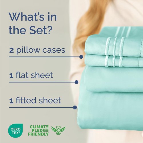 Cal King Size 4-Piece Sheet Set | Skiennix Comfy Breathable Cooling Bedding - Luxury Hotel Quality - Deep Pockets, Soft, Wrinkle-Free - Oeko-Tex Certified, Spa Blue