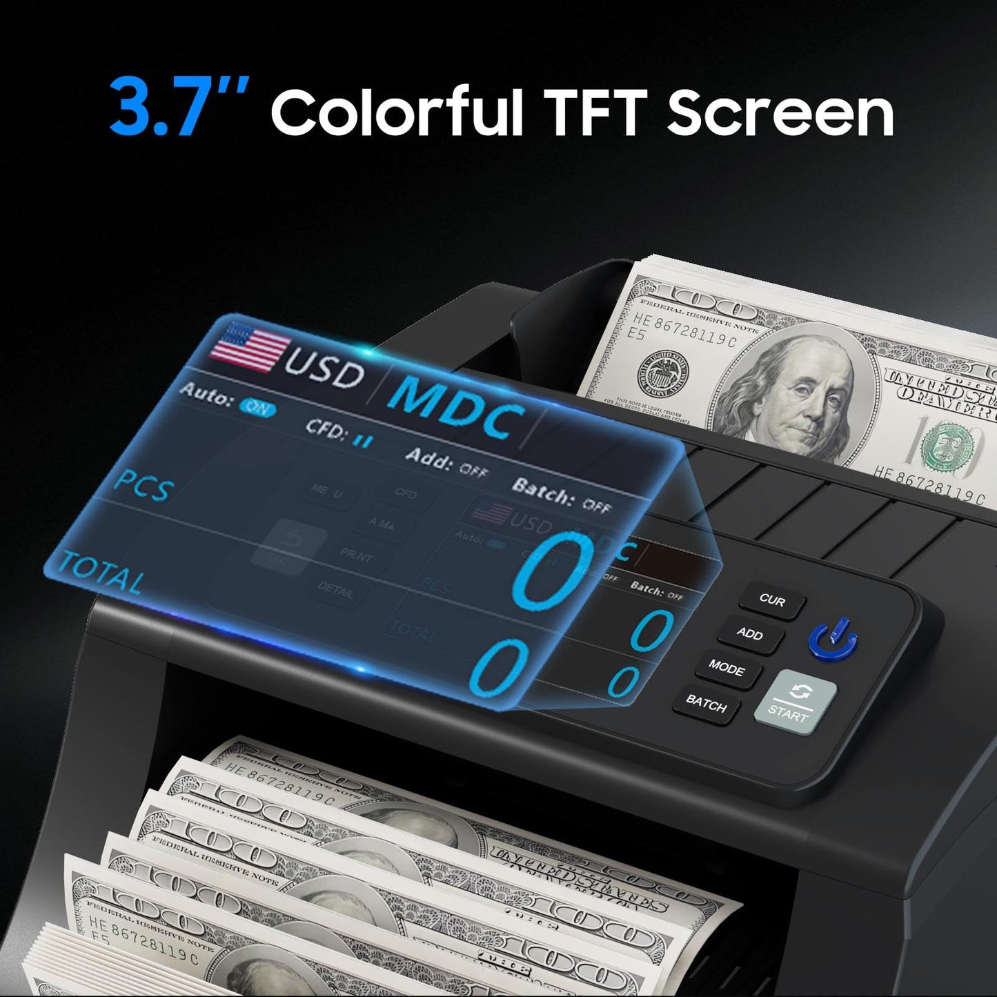 Mixed Denomination Money Counter CIS/MG/IR/DD/DBL/HLF/CHN，Dollar Euro MXN GBP CAD Money Counter Machine with Value Add Batch Modes on TFT Display